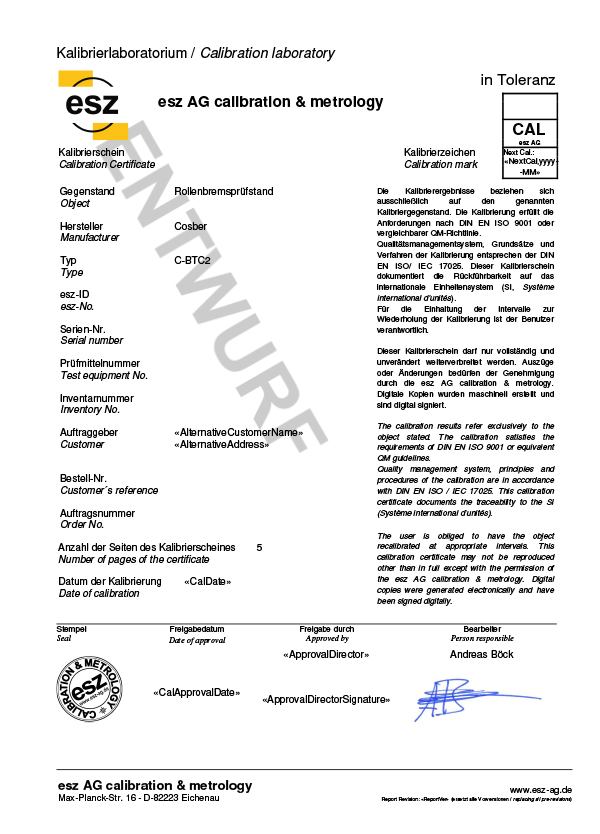 Equipment Metrology Certification (Germany)